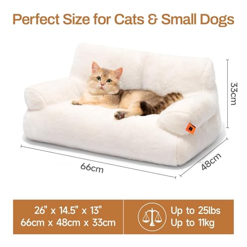 MEWOOFUN groß Katzenbett kleines Hundesofa Flauschig und waschbar Katzensofa Hundebett für Katzen, weich Katzenbett katzencouch mit Rutschfester Unterseite, weiß 66x48cm