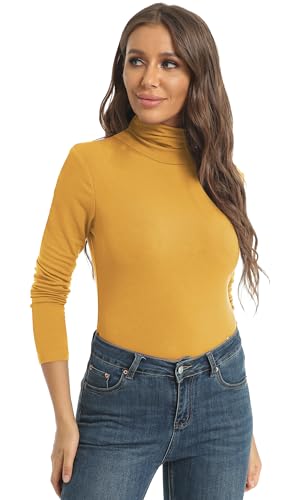Image of Women's Casual Long Sleeve Turtleneck Tops Slim Fitted Lightweight Base Layer Shirts