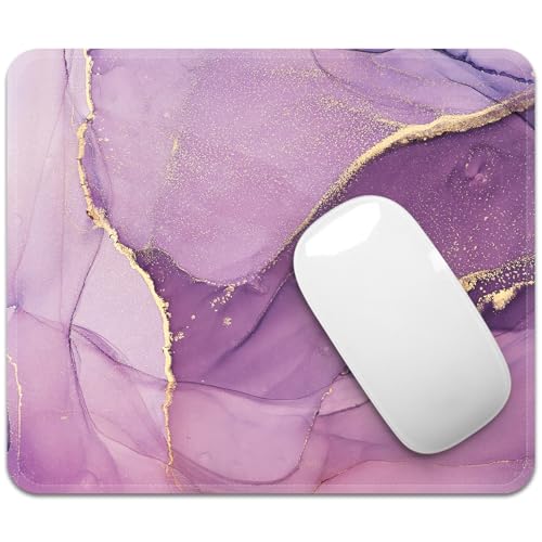 Image of FROGIGO Mouse Pad with Stitched Edges - Elegant Marble Mousepad for Women, 9.25 x 7.75 inch Washable Square Desk Pad, Non-Slip Rubber Base, Office Home Laptop Accessories - Violet Marble