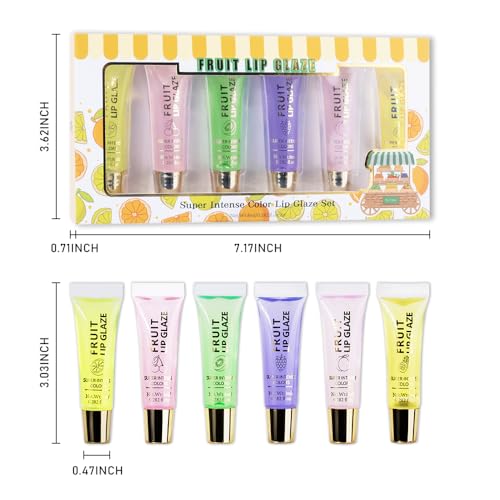 Image of WanTuoluo 6 Pcs Summer Ultra-Hydrating Lip Gloss Set with Vitamin Oils | Fruit Flavored