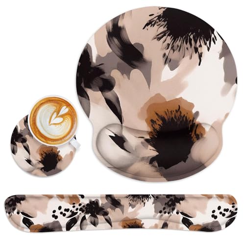 Britimes Brown Boho Tribal Flower Ergonomic Mouse Pad Set with Wrist Rest Non-Slip Rubber Base Wrist Cushion Support and Coasters Mousepad with Wrist Support for Computer Keyboard and Desk by Britimes - Used condition - US$14.80