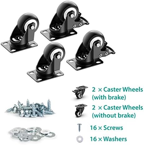 Castor Wheels Heavy Duty 50mm Castors for Furniture with Safety Brake Total Capacity 250KG for Set of 4 (2 with Brakes and 2 without)