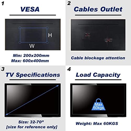Suptek TV Wall Brackets, TV Wall Mounts, Max. VESA 600x400mm, Up to 60kg, Bubble Level, HDMI Cable and Cable Ties Included, Wall Mounting TV Bracket for Most 32-70 inch LED, LCD, OLED, Flat&Curved TVs