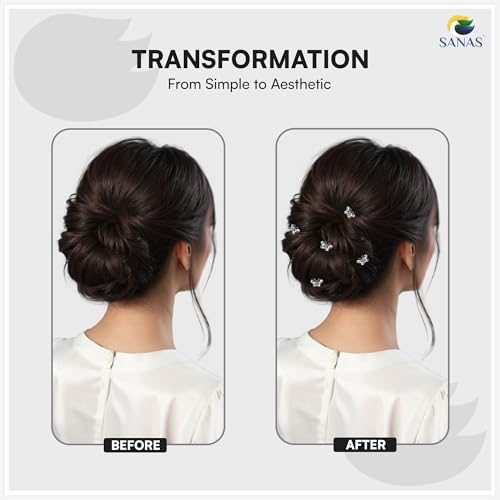 Image of Sanas Hair Pins For Hair Styling (12Pcs) Juda Pins For Hair Bun Easy Spin-In Design Juda Accessories For Woman Twisted Pins For Bun Accessories For Women Wedding (12Pcs) (Silver- Crystal Rhinestone)
