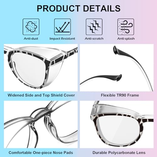 OXG 4 Pack Safety Glasses Anti Fog Goggles, Blue Light Blocking Stylish Safety Glasses for Women Nurses Protective Eyewear