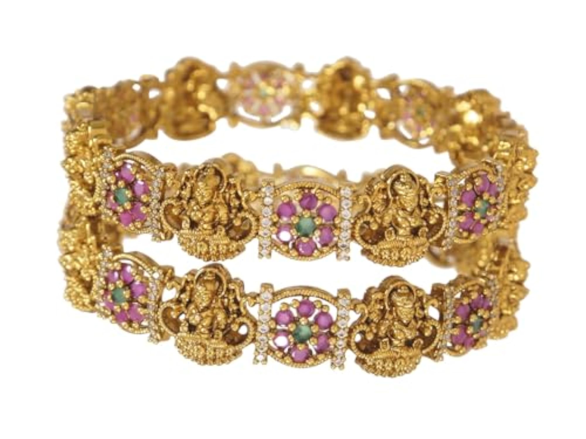 Traditional Gold Plated Brass Bangles, Temple Laxmi Design