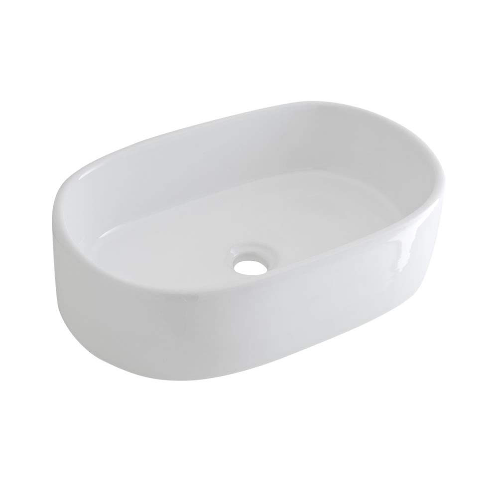 Milano White Overton Ceramic Oval Countertop Bathroom Basin Sink - 575Mm X 360Mm