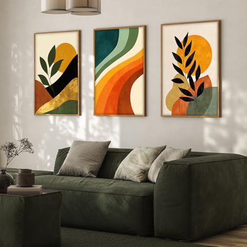 Image of ARTELLY Boho wall Art Paintings Modern Art Framed Wall Painting for Living Room Bedroom - Wall Posters | Paintings with Frame Set of 3 (Boho 2, 19x28 inch)