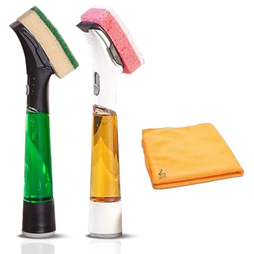 Zopper Dishmatic I-Stand Spülbürste mit Griff, Schwamm-Nachfüllungen und Mikrofasertuch mit zusätzlichen Funktionen (Farbe kann variieren), 2 Stück, DRS_001
