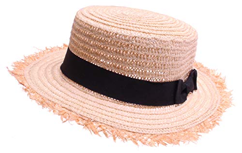 Highlight-Company 10171 - Sombrero de paja para mujer, diseño redondo con borde deshilachado