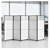 XILYZMO Flodable Office Workstation Privacy Panels, Stand Up Modular Wall System, Aluminum Frame Dining Areas Screen Fence Removable Acoustic Partitions for Room Separation(5Fan-5x1.5m)