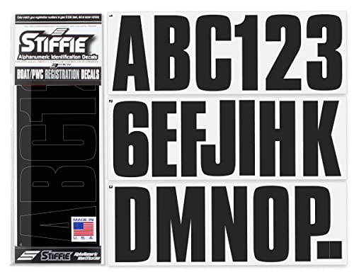 Image of Stiffie Uniline Matte Black 3 inch Boat & PWC Registration Decals • Numbers Letters Stickers