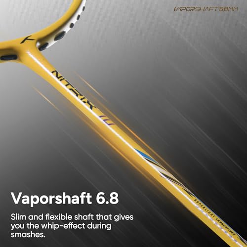 Image of Hundred Nitrix 10 Badminton Racket (Strung) | Carbon Fiber Frame | Head-Heavy Attacking Racket | Flexible Shaft for Powerful Smashes | Max Tension 30 lbs | Full Cover Included