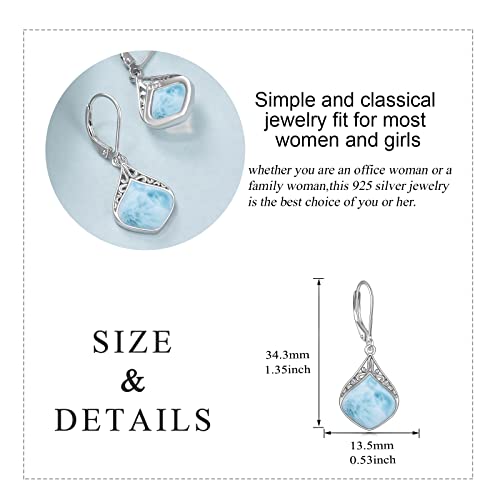 Larimar Jewelry Earrings Sterling Silver Filigree Irish Celtic Teardrop Natural Gemstone Drop Earrings Jewelry Gifts For Women Girls #TOP4