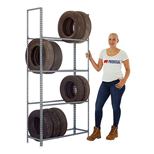 PROREGAL Reifenregal Metal Shark No.1 | HxBxT 200x100x30cm | 4 Ebenen | 16 Reifen | Grau Reifenständer Garagenregal