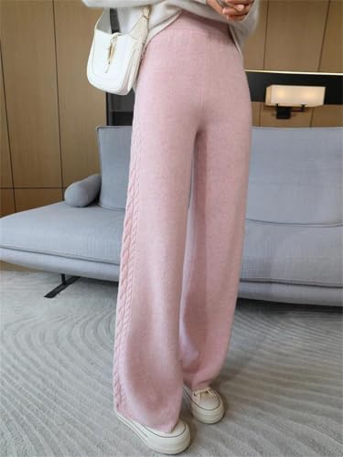 Women Winter Thick Cashmere Wide Leg Pants Loose Twist Flower Trousers 100 Percent Merino Wool Knitwear Pants2