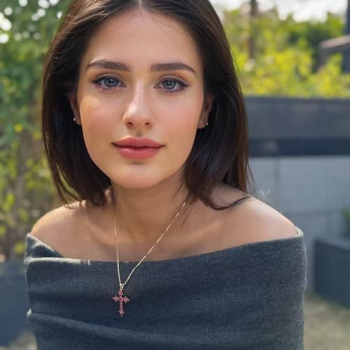 RIZILIA 18K Yellow Gold Plated Women's Cross Necklace, Round Cut CZ [Multiple Colors Available] Cross Pendant Necklace for Women, Trendy Jewelry Gift for Women4