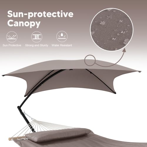Image of SUNCREAT Portable Outdoor Hammock with Stand, Canopy, Brown