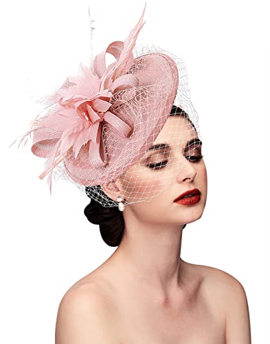 image for Z&X Sinamay Fascinator Pillbox Hat with Headband Hair Clip for Cocktai