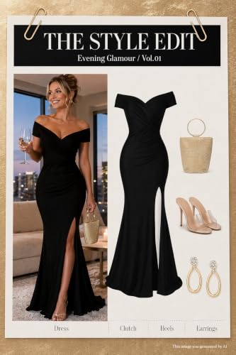 Image of Fooullaide Women Sexy Off Shoulder Elegant V Neck Wrap Formal Evening Gowns