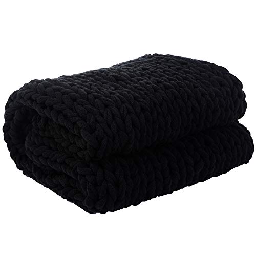 Cheer Collection Chunky Cable Knit Throw Blanket For Couch, Sofa, Bedroom And Living Room - Extra Soft And Cozy Decorative Throws - 50" X 60", Black #TOP28