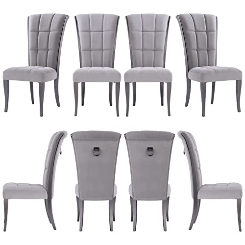 Acedécor Dining Chairs,Upholstered High Back Velvet Dining Room Chair With Metal Back Ring Pull Trim Mirrored Legs,Modern Elegant Dining Chair For Dining Room, Apartment, Kitchen (Grey, Set Of 8) #TOP30