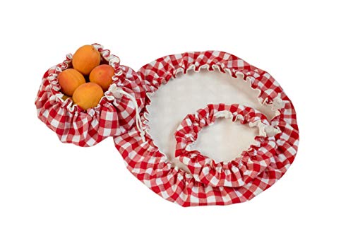 Handmade Reusable Cotton Fabric Bowl Covers - Set of 3 (Red cell-2)