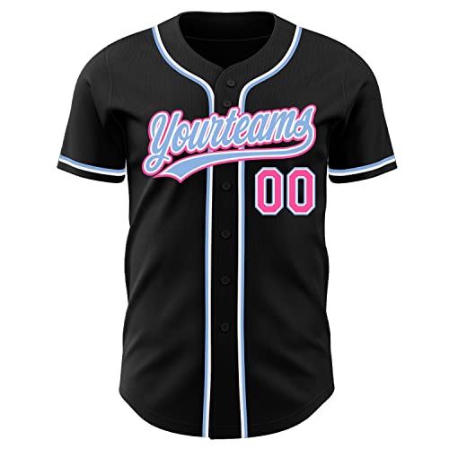 Camiseta personalizada de béisbol para hombres, mujeres y niños, negra y rosada, con nombre, número y logo bordados miniatura 2