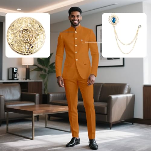 Men's Business Suit Elegant Solid Slim Fit Single Breasted Brooch Blazer and Pants 2 Piece Set3