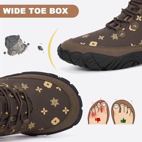 Image of Winter Footwear Barefoot Shoes Women Men Zero Drop Barefoot Hiking Boots Slip On Warm Waterproof Snow Boot Minimalist Wide Toe Ankle Booties Five Finger Hike Shoes Outdoor