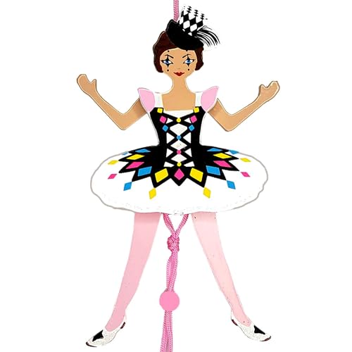 Nutcracker Ballet Gifts Harlequin Dancer Doll Figure Pull String Puppet Ornament, Christmas Tree Holiday Nutcracker Decorations, Home Decor, 6-inch