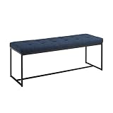 Walker Edison Modern Tufted Upholstered Entryway Bench Cushion Hallway Metal Bedroom Bench Ottoman,