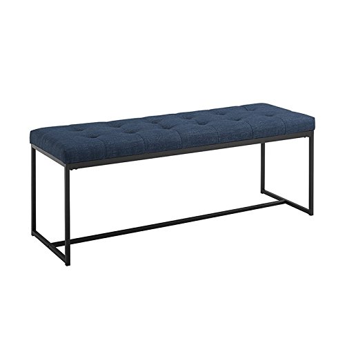 Walker Edison Modern Tufted Upholstered Entryway Bench Cushion Hallway Metal Bedroom Bench Ottoman, 48 Inch, Blue #TOP6