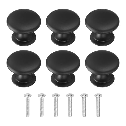 QUARKZMAN 6 Piezas De Tiradores 0.98' Tiradores Redondos Y Sólidos Para Cajones De Aleación De Aluminio Con Agujero Simple Y Tornillos De Cocina Armarios Tocadores Y Ropero Negro