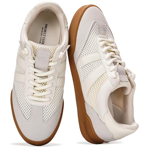 Project Cloud 100% Genuine Leather Casual Sneakers for Women - Memory Foam Insoles - Womens Shoes & Lightweight Women's Fashion Sneakers - Slip On Shoes for Women Footwear (Verdy, Whit, 11) White