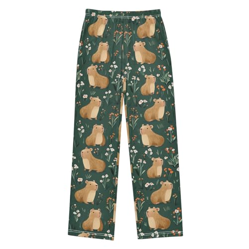 Boys' Pants Brown Capybaras Flower Long Bottoms Jogger Pants Elastic Waist Trousers with Pockets S-XL