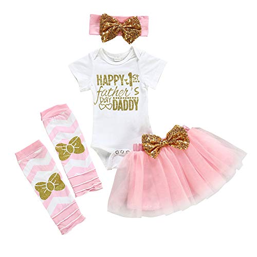 Xifamniy My First Father's Day 4th of July/1st Birthday Baby Outfit Girl Newborn 3Pcs Tutu Bodysuit with Bow Headband