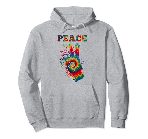 Peace Hand Sign in Art Splash Tie Dye estilo hippie Sudadera con Capucha