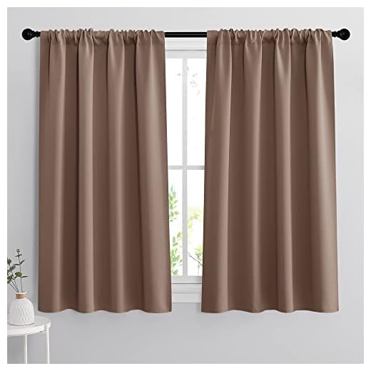 RYB HOME Blackout Curtains for Bedroom - Heavy Duty Thermal Insulated Curtains Balance Summer Heat and Winter Cold for Shift Worker Nursery, W 42 x L 54 inch, Mocha, 2 Panels