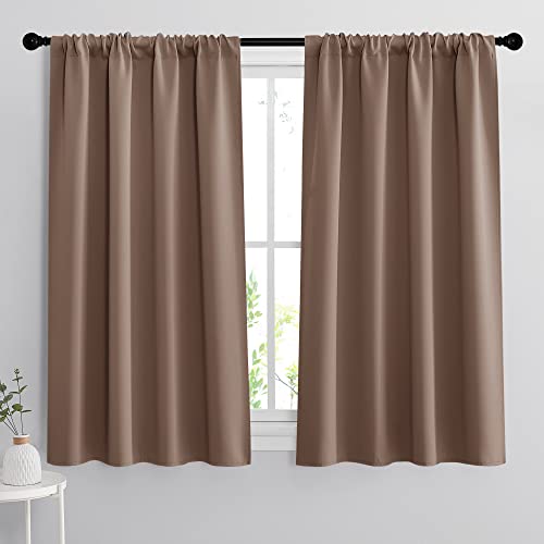 RYB HOME Curtains for Bedroom 63 inches Long, Blackout Thermal Insulating Window Treatment Drapes for Living Room Bathroom Basement Laundry Classroom, W 34 x L 63, Mocha, 2 Panels
