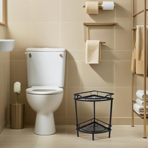 Estante de baño triangular FRCOLOR de acero al carbono negro con soporte de trípode estable 3