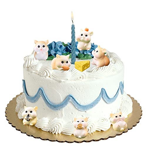MAOMIA 7 Pcs Mini Hamster Figures Animal Toy Cake Toppers, Fairy Garden Decor Miniature Hamster Figurines Collection Playset for Christmas Birthday Gift Cake Decorations