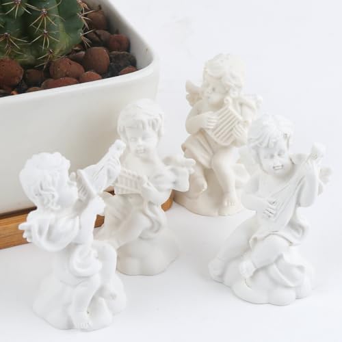 Set de 4 estatuas mini de ángeles de resina para decoración miniatura 3