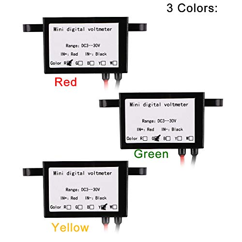 Makerfocus 3Pcs Mini Digital Dc Voltmeter 0.28 Inch Two-Wire 3.0V-30V Digital Dc Waterproof, Dustproof And Drop Resistant Voltmeter Display Voltage Tester Meter 3 Colours(Red, Green, Yellow) #TOP4