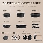 KIKCOIN 20 Pcs Pots and Pans Set Non Stick, Detachable Handle Cookware Sets Nonstick, Non Toxic Induction RV Kitchen Cooking Set with Removable Handles, Dishwasher/Oven Safe, Easy Clean (Black) - Image 2