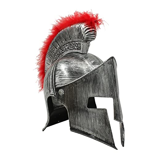 Carnavalife Casco Medieval de Espartano Griego con Ciruela roja, Disfraz Romano de Accesorios Antiguos, Talla única (Kqp-60-plateado)