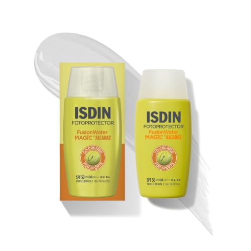 ISDIN Fotoprotección Fusion Water MAGIC by Alcaraz Protector Solar Facial de Textura Ultraligera y Fase Externa Acuosa con Efecto Refrescante, 50 ml
