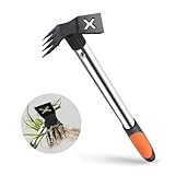 Weed Puller Tool with 17" Ergonomic Handle, Upgrade Portable Gardening Weeding Tool, 2 in 1 Small Hoe and 4 Teeth Manual Weeder Rake, Heavy Duty Weed Remover Hand Tools for Garden Yard Patio Lawn Farm