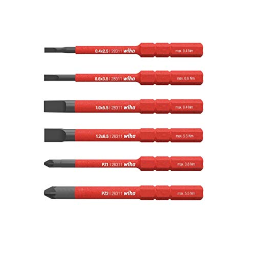 Wiha 42211 Bit Set slimBit electric Schlitz, Pozidriv 6-tlg. In Box Bitsatz, Rot