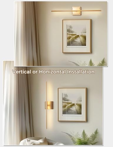 Image of DORESshop Battery Operated Wall Sconces Set of 2, Dimmable Battery Wall Sconce with Remote Control, Gold 350Rotate Rechargeable Sconces, 28.1 Inch Wireless Wall Lights for Bedroom, Living Room